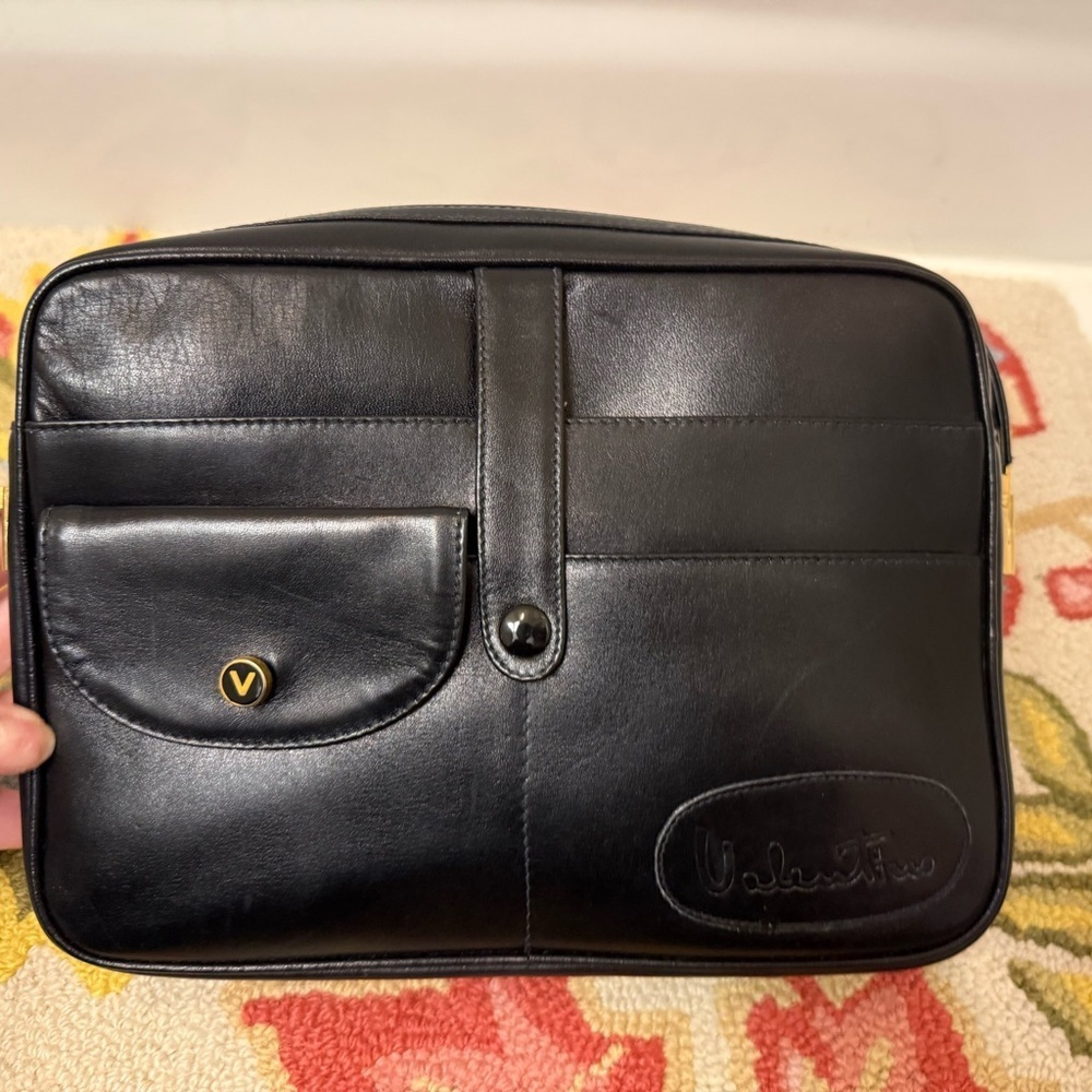 MARIO VALENTINO Unisex Rare Vintage Black Leather Satchel Crossbody - Picture 14 of 16